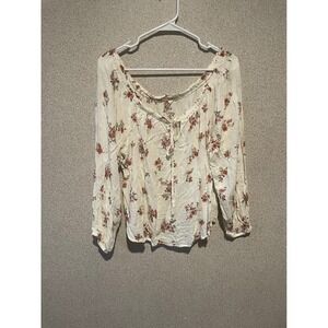 Rewind Floral Blouse‎ Women's Long Sleeve Top Cream Pink Casual L